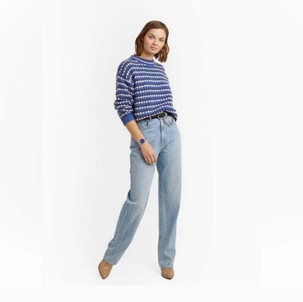 Rebecca Minkoff KatherineWaved Stripe Chunky Knit Sweater in Blue Multi Medium  - Picture 4 of 16